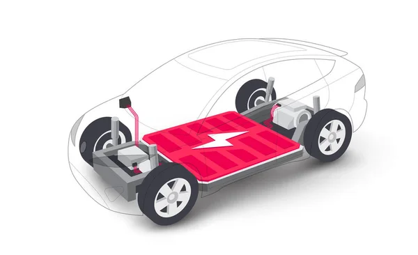 Modern Electric Car Battery Modular Platform Board Scheme Bodywork Wheels — Stock Vector