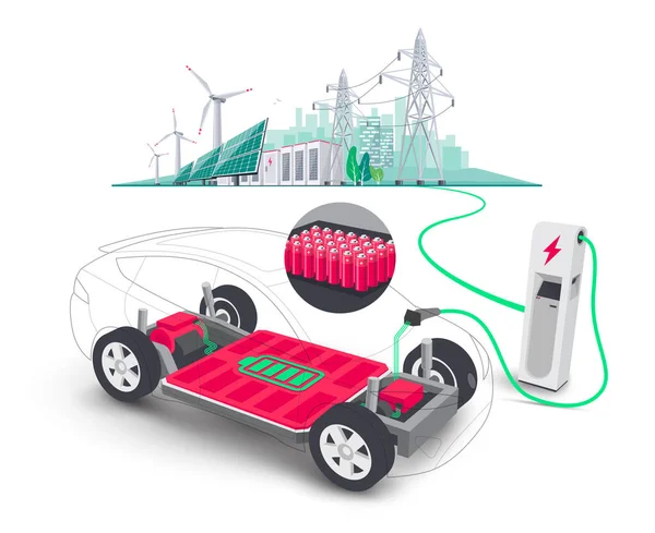 Elektrikli Araba Modüler Platformu Şarj Edilebilir Pilleri Içeriden Şarj Ediyor — Stok Vektör