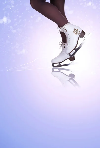 Slender Woman Legs Ice Skating Boots — Stock Photo, Image