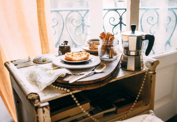 Morgenkaffee Mit Keksen Vintage Leben — Stockfoto