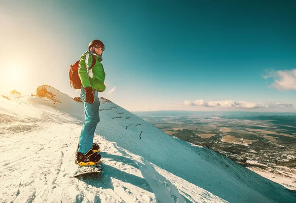 Snowboarder Stay Mountain Top — Stock Photo, Image