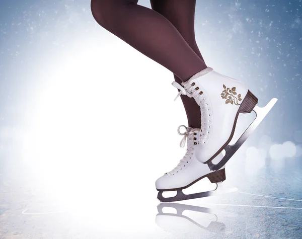 Woman Legs Ice Skating Boots — Stock Photo, Image