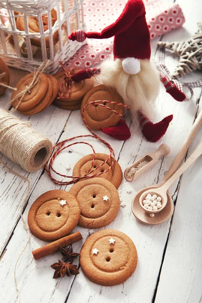 Pan Zenzero Biscotti Natale Tradizionali Pulsanti Grandi — Foto Stock