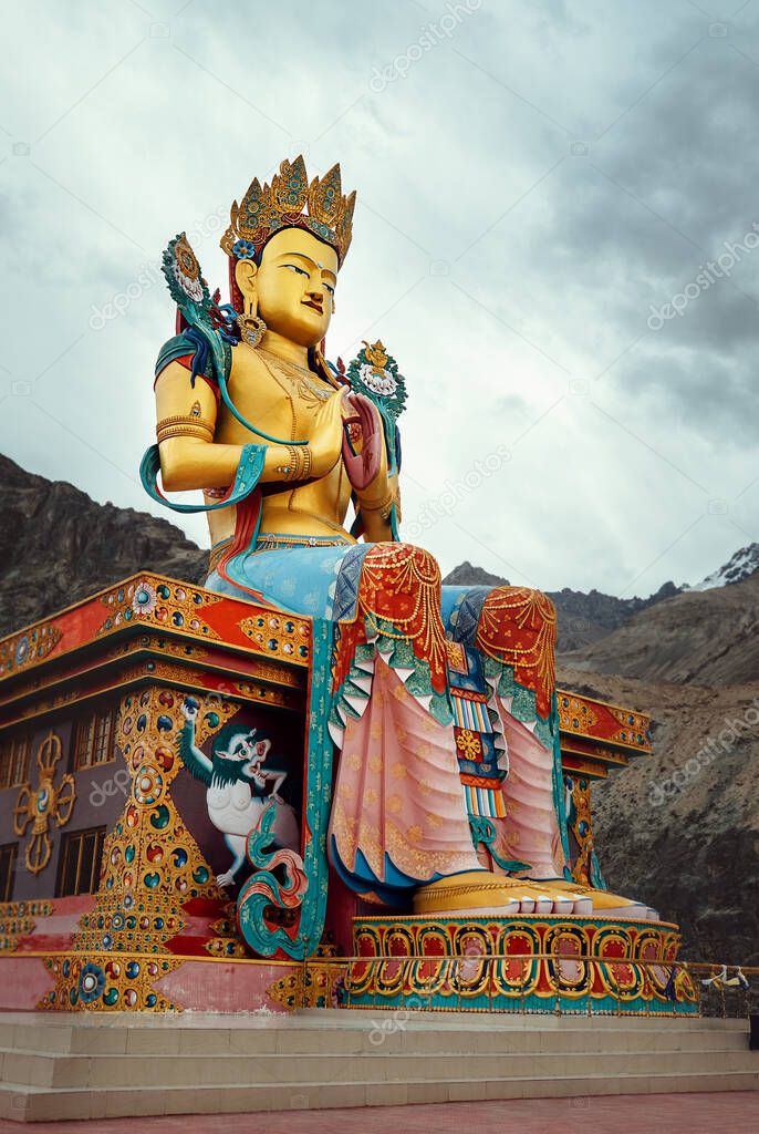 Maitreya Buddha statue near the Diskit Gompa (Diskit Monastery) in the Nubra Valley of Ladakh, northern India.