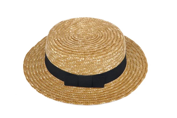 Cappello Estivo Paglia Beige Isolato Sfondo Bianco Primo Piano Tessitura — Foto Stock