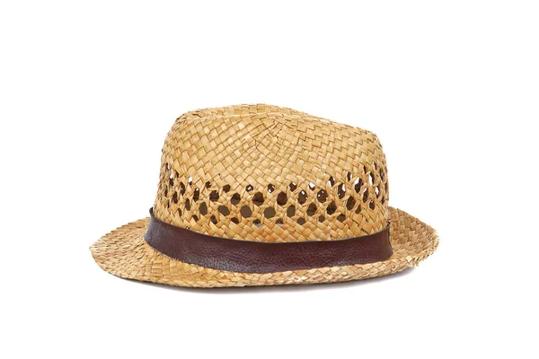 Cappello Estivo Paglia Beige Isolato Sfondo Bianco Primo Piano Tessitura — Foto Stock