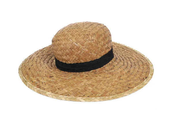 Cappello Estivo Paglia Beige Isolato Sfondo Bianco Primo Piano Tessitura — Foto Stock