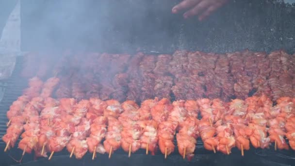 Grill Grillowane Mięsa Nad Ogniem Dymu Gotowanie Węgiel Przygotowanie Pysznych — Wideo stockowe
