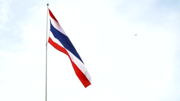 泰国国旗在天空中挥舞着吹散的风和美丽的蓝天 云彩和太阳的背景 将空间复制为空空白 — 图库视频影像