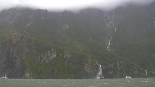 Ships Passing Waterfall — Stock Video