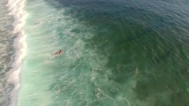 Surfer Eend Duiken Onder Een Turquoise Golf — Stockvideo