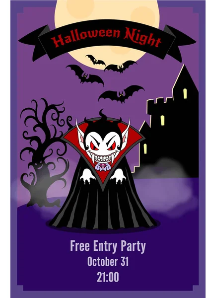 Volante Fiesta Halloween Con Drácula Ilustración Del Personaje Dibujos Animados — Archivo Imágenes Vectoriales