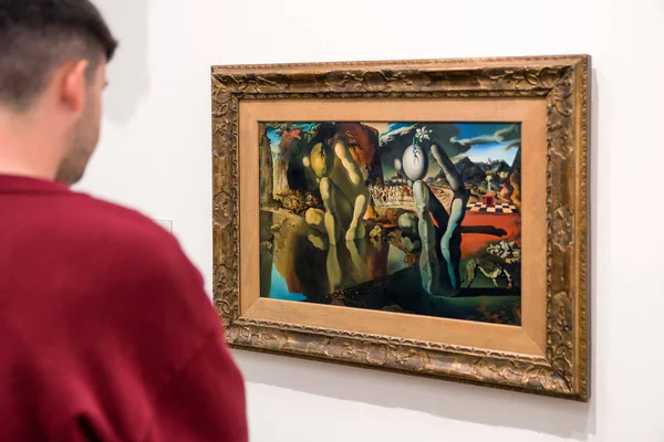 London United Kingdom May Man Looking Salvador Dali Painting Metamorphosis — Stock Photo, Image