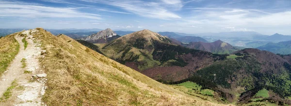 Panoramic Mountain Landscape Hill Rozsutec Background Empty Hiking Trail Mala — Stock Photo, Image