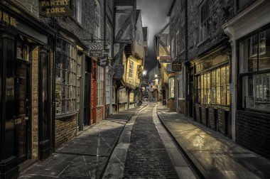YORK, ENGLAND - MAY 15: Famous The Shambles street in centre of city on May 15, 2018 in York clipart