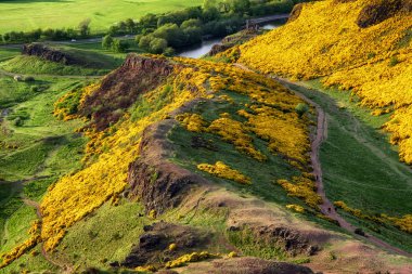 Arthur tepeden şehri Edinburgh, İskoçya görüntüleyin. Salisbury crags arka plan