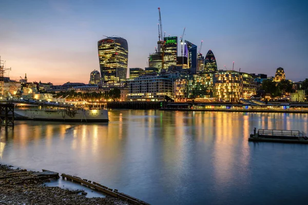 London Wielka Brytania Maja Noc Panoramę Wieżowca Fenchurch Rzeka Thames — Zdjęcie stockowe