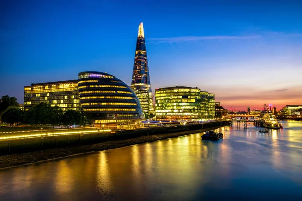 Panoramę Londynu Nocy Wieżowiec Shard River Thames — Zdjęcie stockowe