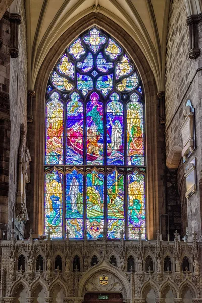 Vidrios Manchados Colorida Ventana Catedral Giles Edimburgo Escocia — Foto de Stock