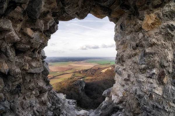 Vista Das Ruínas Castelo Plavecky Colina Eslováquia Região Zahorie — Fotografia de Stock