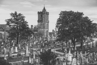 Stirling, İskoçya - 20 Mayıs: Eski Kraliyet Mezarlığı ve kilise kutsal kaba üzerinde 20 Mayıs 2018 Stirling içinde