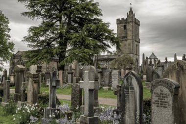Stirling, İskoçya - 20 Mayıs: Eski Kraliyet Mezarlığı ve kilise kutsal kaba üzerinde 20 Mayıs 2018 Stirling içinde