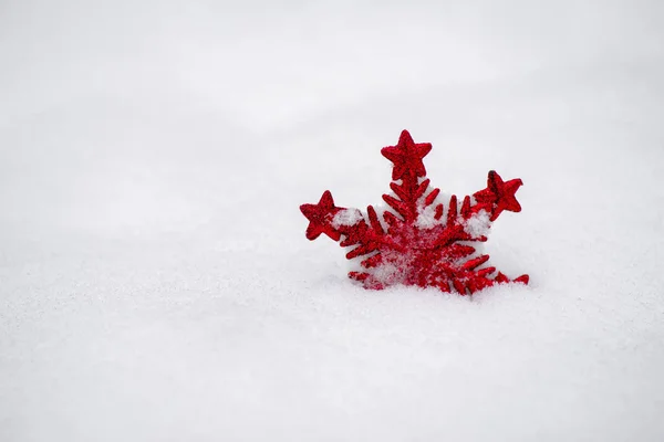 Red White Ornamental Star Snow Christmas Bacground — Stock Photo, Image