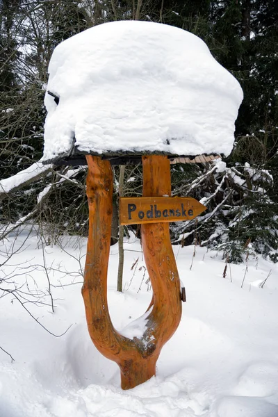 斯洛伐克波德班斯克 1月6日 2019年1月6日 波德班斯克西塔特拉斯冬季的波德班斯克标志上有很多雪 — 图库照片