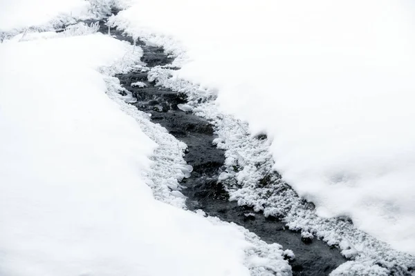 雪の降る冬の国で小さなストリーム — ストック写真