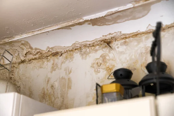 Islak duvarda bir su sızıntıları kalıp