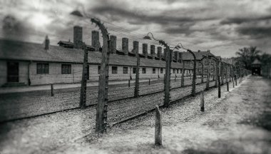 Auschwitz I toplama kampında dikenli tel, Polonya