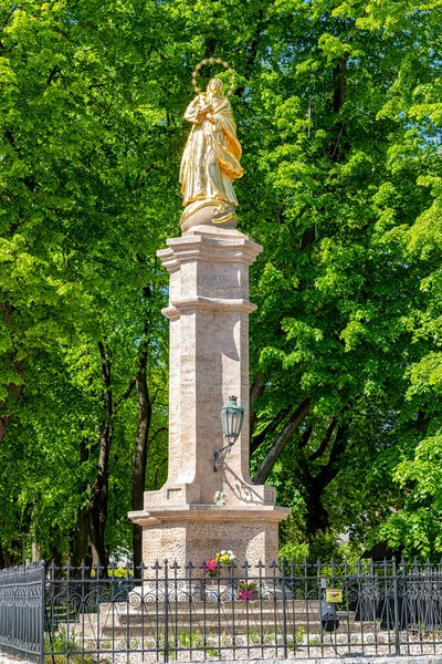 Mariazuil Met Maagd Maria Gouden Standbeeld Top Stad Ruzomberok Slowakije — Stockfoto