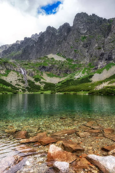 Tarn Velicke Pleso Och Velicky Vattenfall Höga Tatrabergen Slovakien — Stockfoto