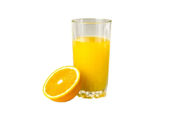 Pomerančová Šťáva Skle Ovoce Bílé Poza — Stock fotografie