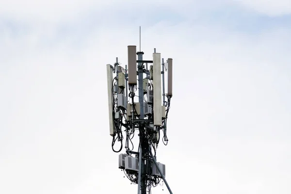 Base Station or Base Transceiver Station. 5G radio network telecommunication equipment with radio modules and smart antennas mounted on a metal.