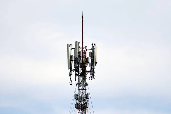 Telecommunication tower of 4G and 5G cellular. Base Station or Base Transceiver Station. Wireless Communication Antenna Transmitter. Telecommunication tower with antennas.