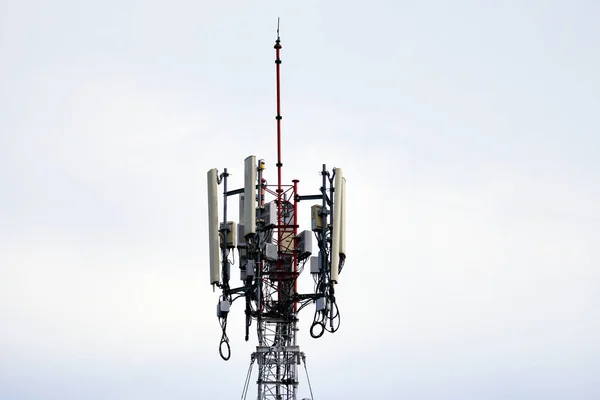 Telecommunication tower of 4G and 5G cellular. Base Station or Base Transceiver Station. Wireless Communication Antenna Transmitter. Telecommunication tower with antennas.