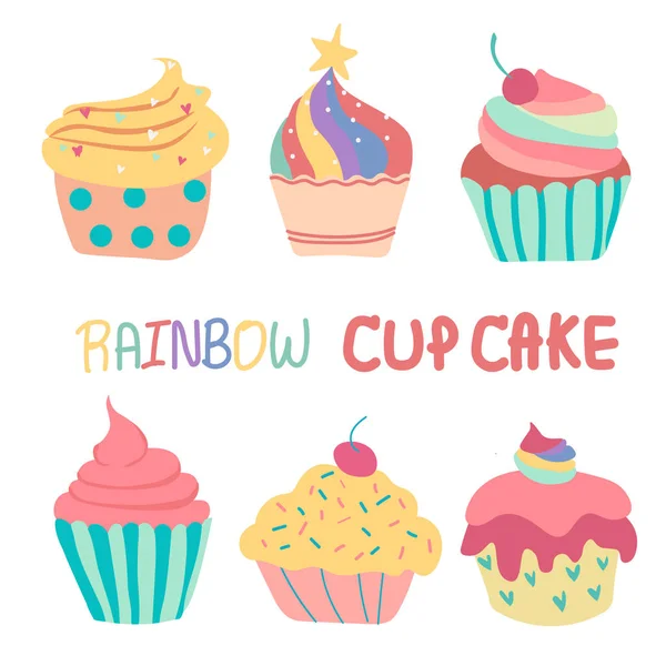 doodle hand drawn rainbow cute cup cake