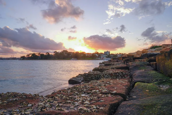 Paysage Port Roche Pendant Heure Coucher Soleil — Photo