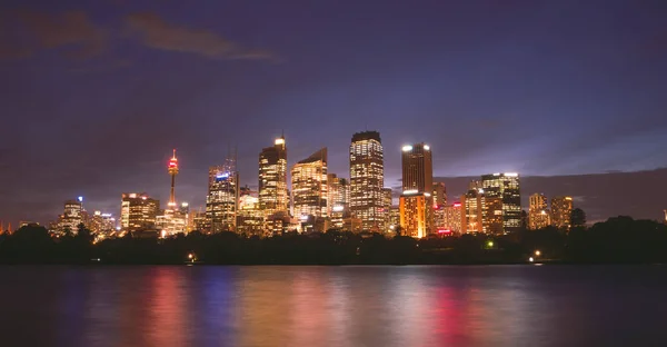 Widok Miasto Sydney Nocy Kolorowe Światła Australia — Zdjęcie stockowe