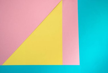 yumuşak nane mavi, sarı ve pembe pastel renk kağıt geometrik düz yatıyordu arka plan
