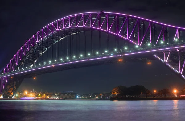 Close Harbour Bridge Sydney Très Lumineux Avec Des Lumières Roses — Photo