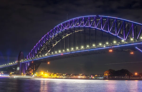 Close Harbour Bridge Sydney Très Lumineux Avec Des Lumières Roses — Photo