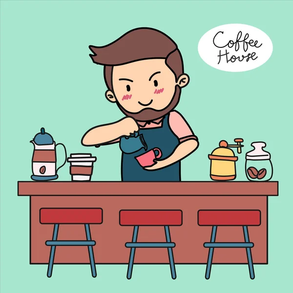 Garabato Dibujado Mano Barista Verter Latte Arte Cafetería — Archivo Imágenes Vectoriales