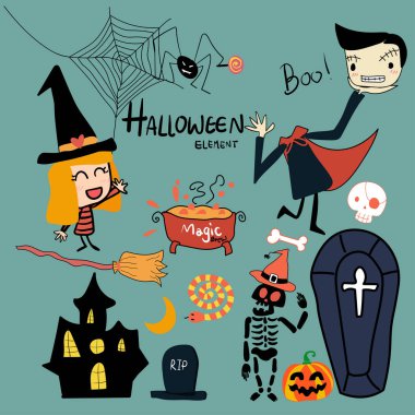 Cadılar Bayramı öğeleri koleksiyon sevimli vektör el çekilmiş