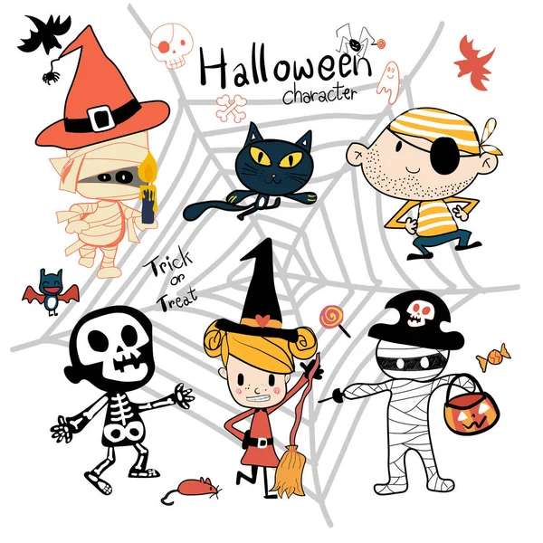 Truco Halloween Dibujado Mano Tratar Personaje Lindo Vector Vestuario — Archivo Imágenes Vectoriales