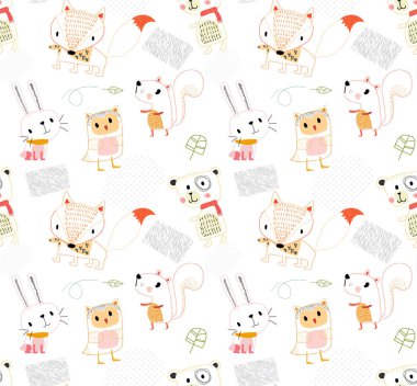 Anahat sevimli vahşi hayvan desen sorunsuz doodle 