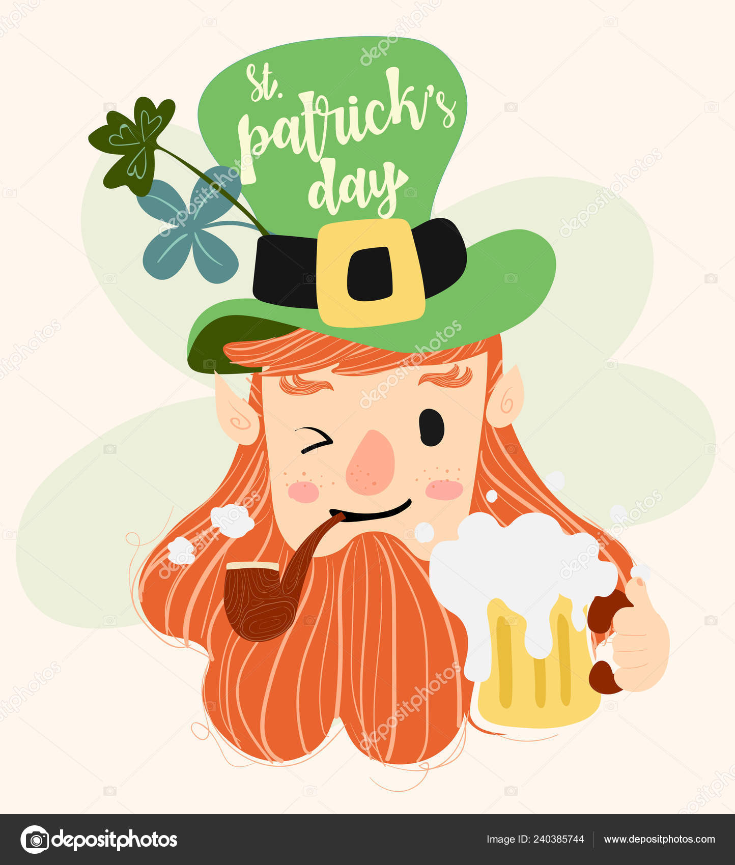 ビールと書道ハッピー聖パトリックのパイプで幸せなかわいいレプラコーンの日 ストックベクター C Natsicha
