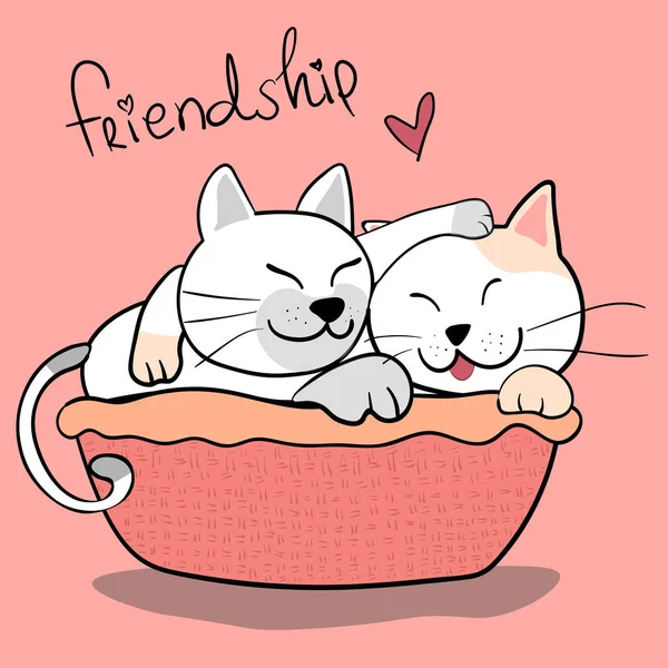 Cute Para Przyjaźni Kot Przytulić Się Różowym Tle — Wektor stockowy
