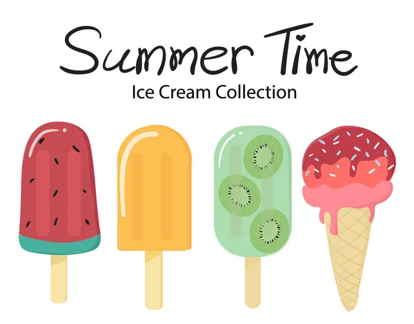 Sommer Zeit Flacher Vektor Fruchteis Eis Eis Eis Kollektion — Stockvektor